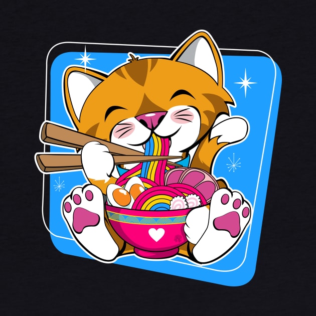 Cat Eating Ramen Pansexual Pride by CuddleswithCatsArt